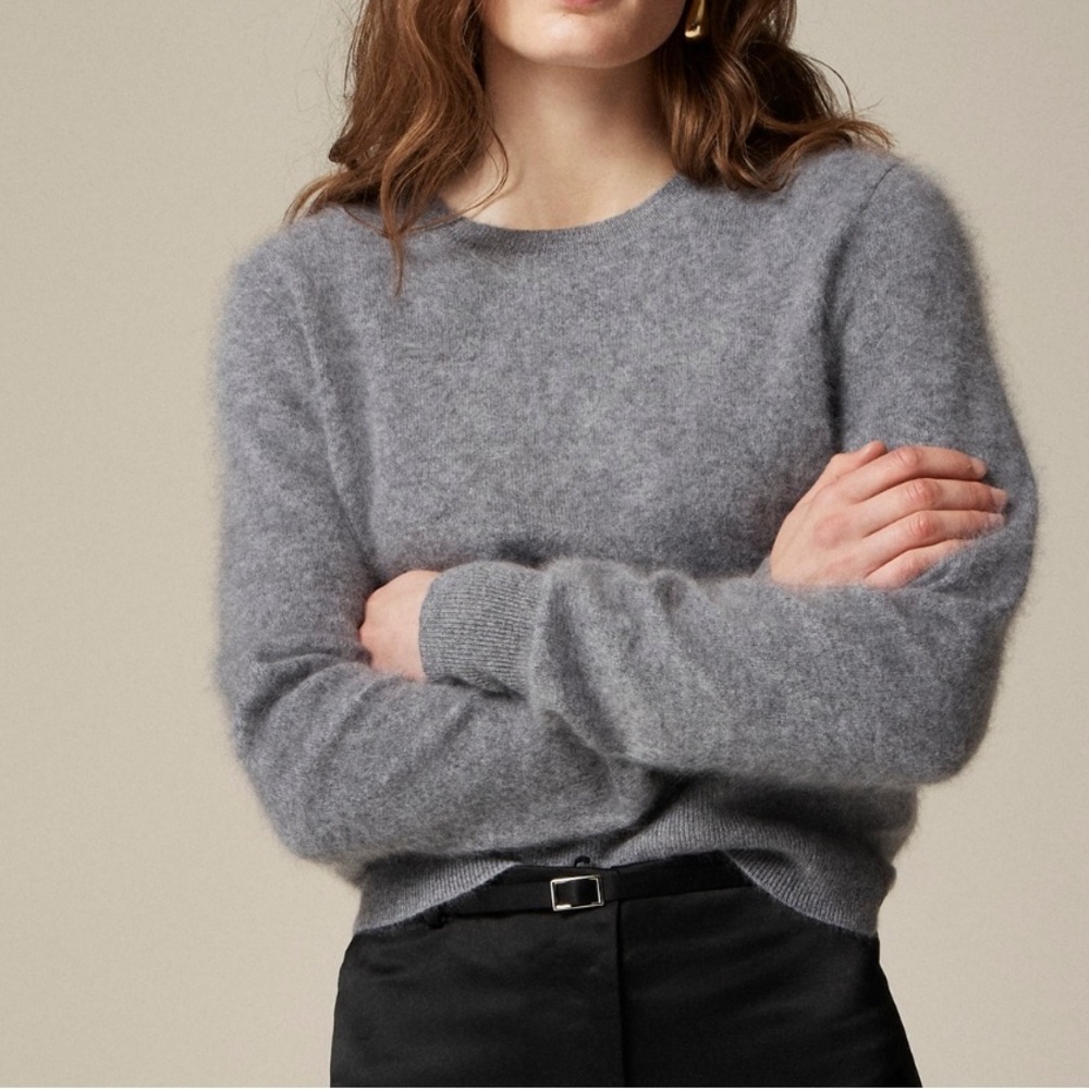 NWT! J. Crew Brushed Cashmere Shrunken Crewneck Sweater - Gray